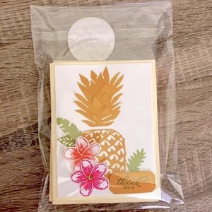 Hand Crafted 5 Pack Thank you detailed Pineapple Note Card Set Blank Inside